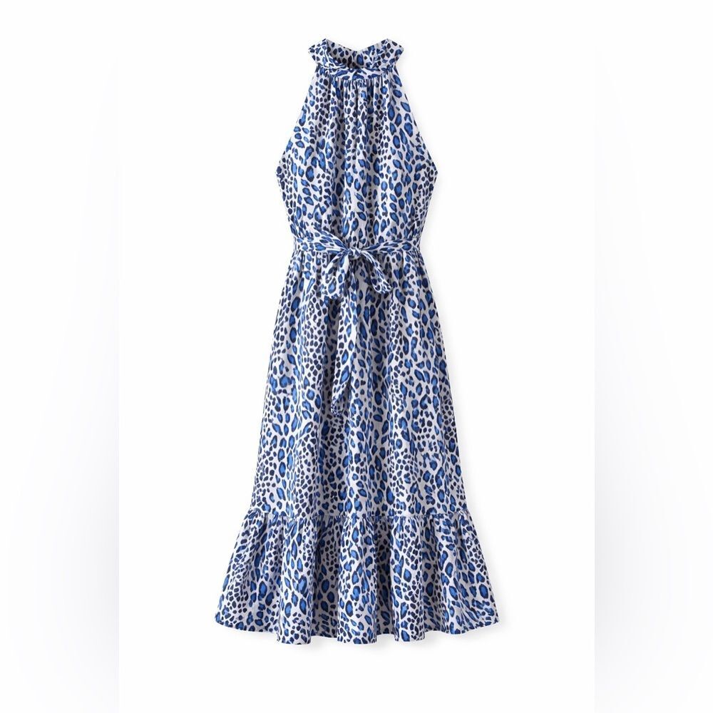 Brand Unknown Women's Animal Print Halter Neck Midi Dress